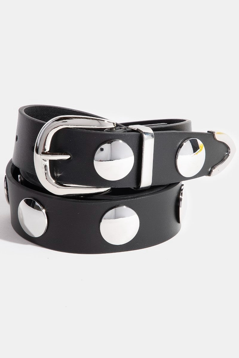 Metallic Studded Belt -Black & Silver