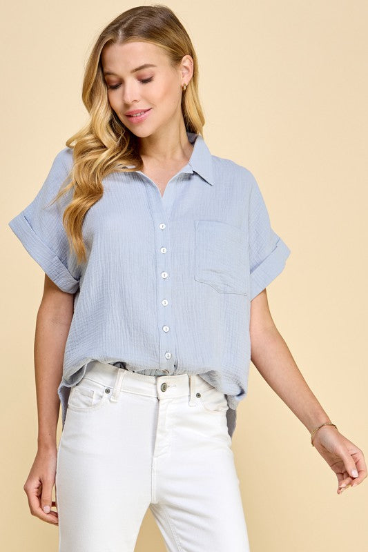 Cara Gauze Button Down