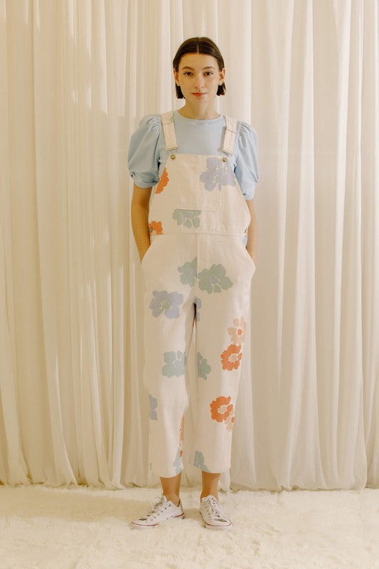 Floral Stamped Overalls