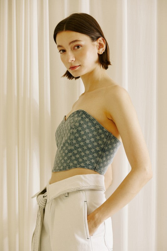 Star Printed Denim Corset