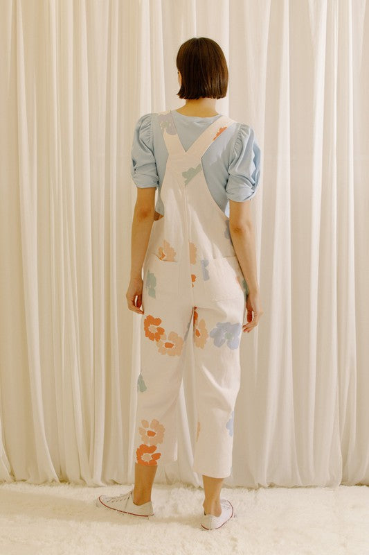 Floral Stamped Overalls