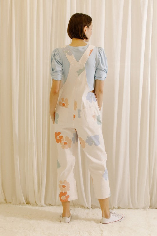 Floral Stamped Overalls