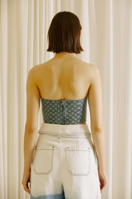 Star Printed Denim Corset