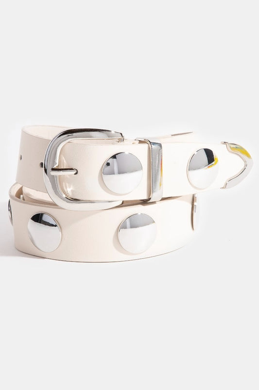 Metallic Studded Belt -Cream & Silver