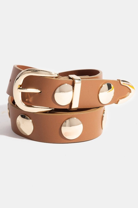 Metallic Studded Belt -Brown & Gold