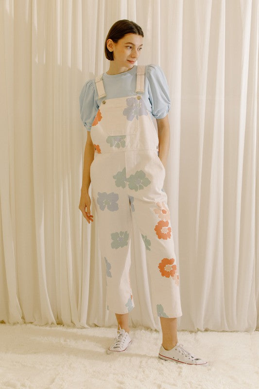 Floral Stamped Overalls